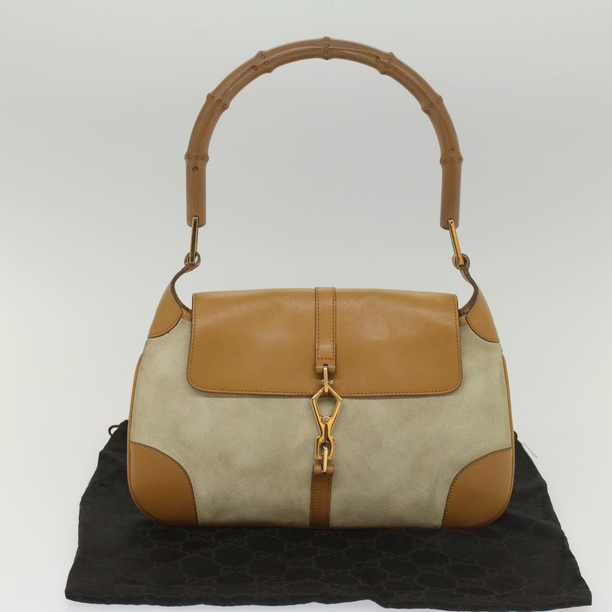 GUCCI Bamboo Jackie Shoulder Bag Suede Leather Beige 001 4096 1669 56659