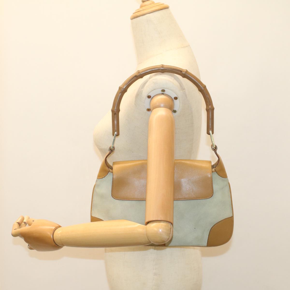 GUCCI Bamboo Jackie Shoulder Bag Suede Leather Beige 001 4096 1669 56659