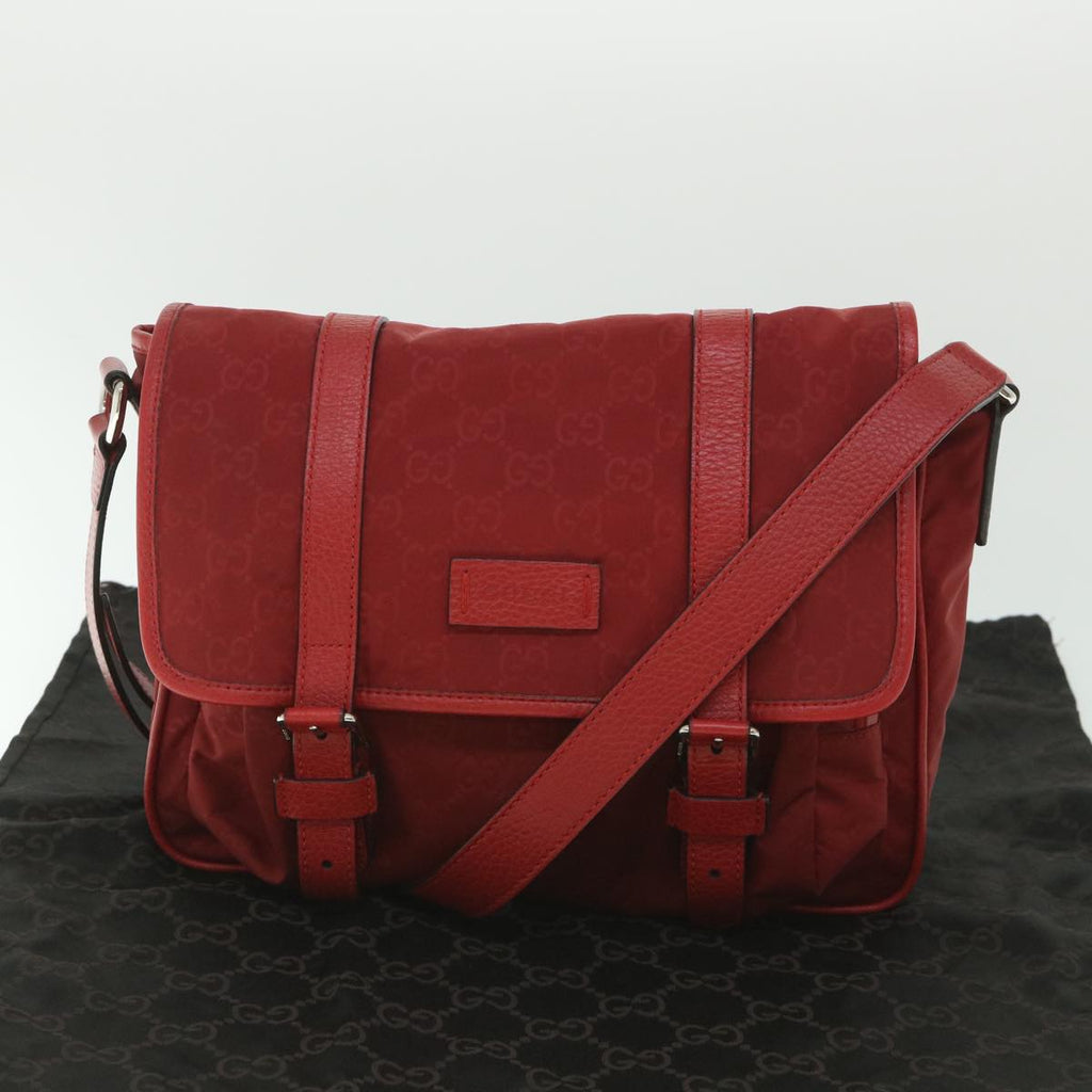 GUCCI GG Canvas Shoulder Bag Nylon Outlet Red 510335 56687