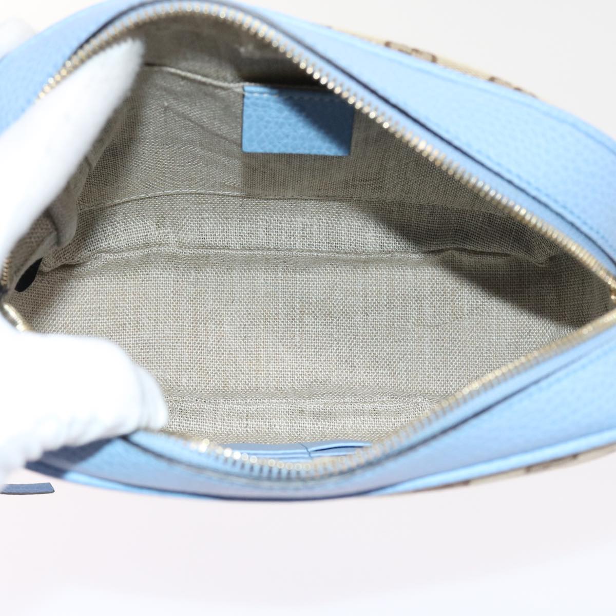 GUCCI GG Canvas Shoulder Bag Beige Light Blue 449413 56705A