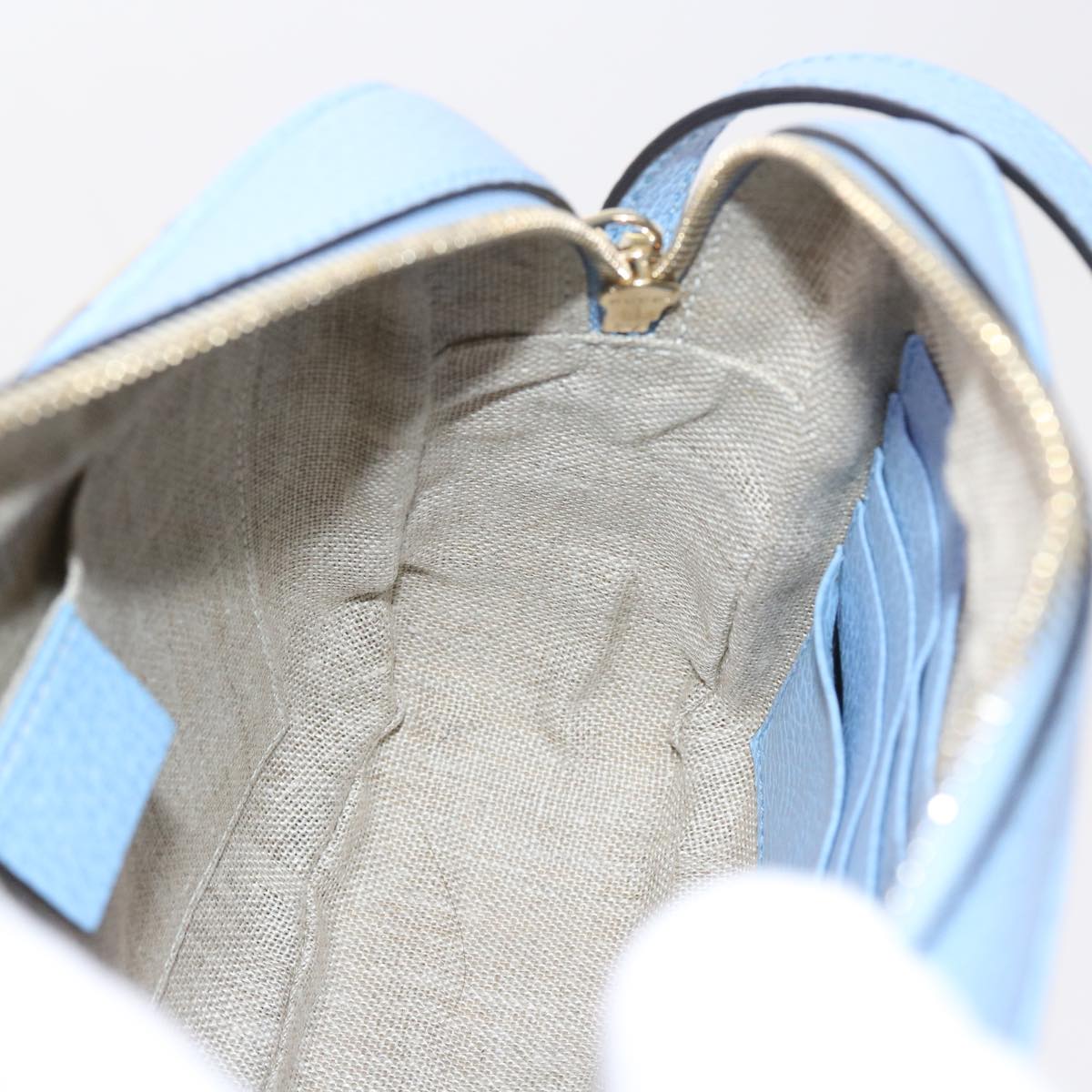 GUCCI GG Canvas Shoulder Bag Beige Light Blue 449413 56705A
