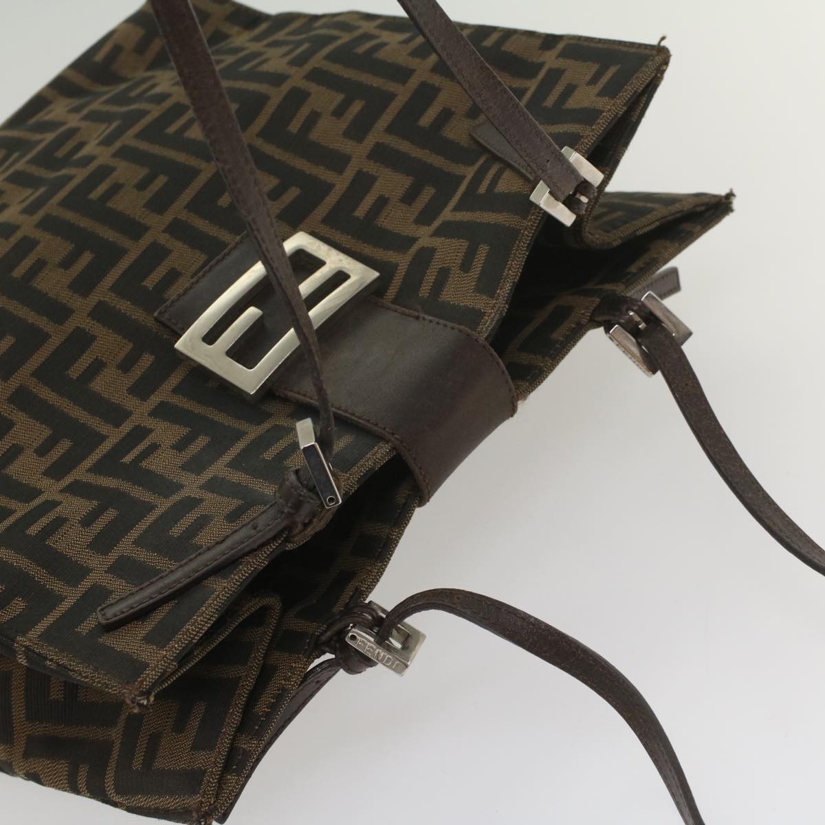 FENDI Zucca Canvas Shoulder Bag Black Brown 56759