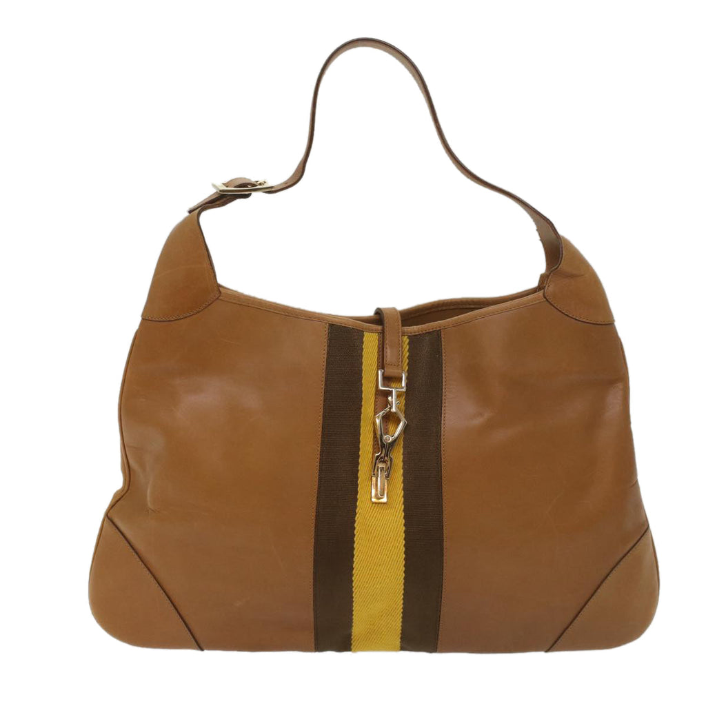 GUCCI Sherry Line Jackie Shoulder Bag Leather Brown Yellow 001 4312 56760