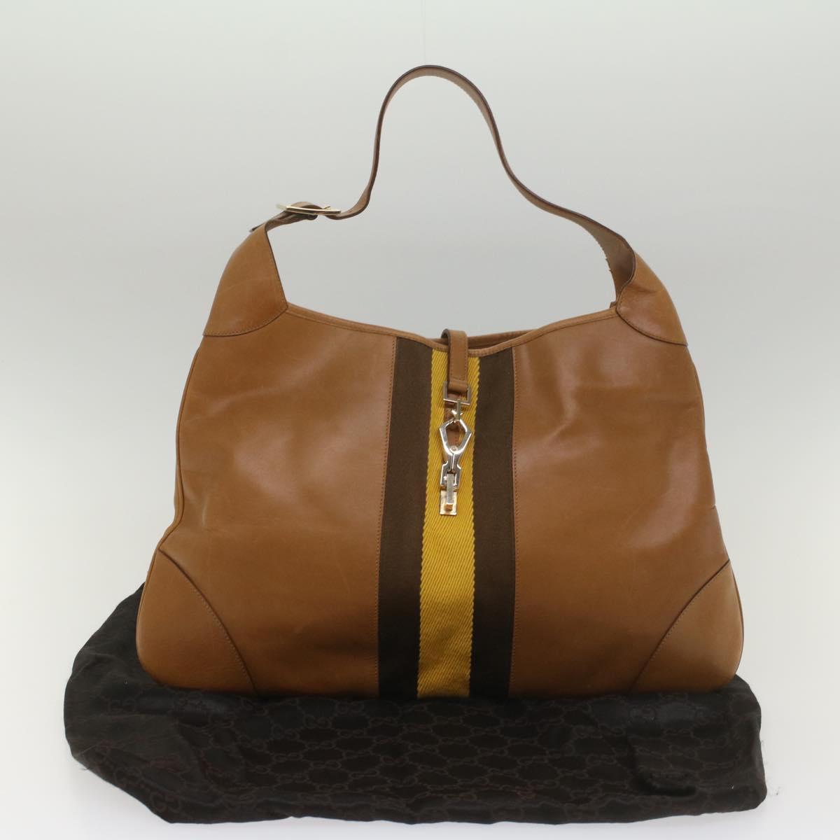 GUCCI Sherry Line Jackie Shoulder Bag Leather Brown Yellow 001 4312 56760