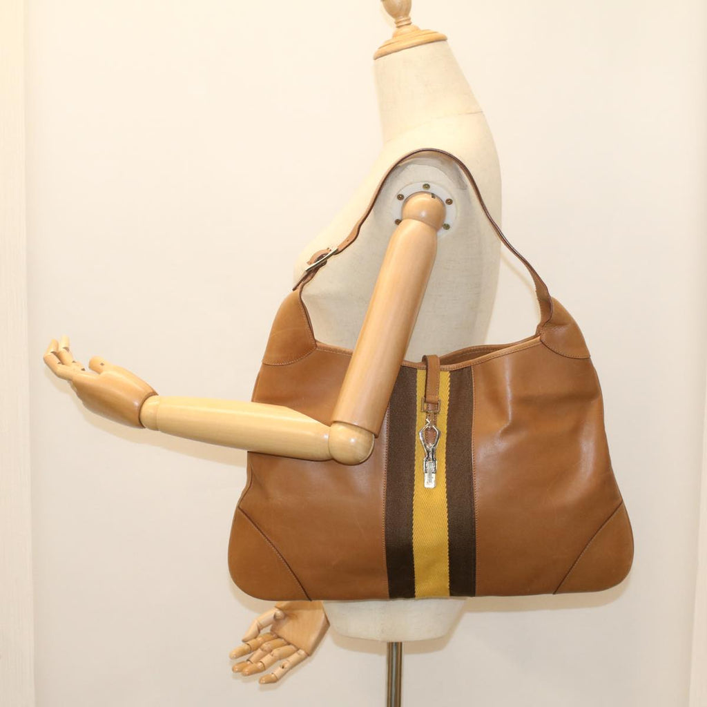 GUCCI Sherry Line Jackie Shoulder Bag Leather Brown Yellow 001 4312 56760