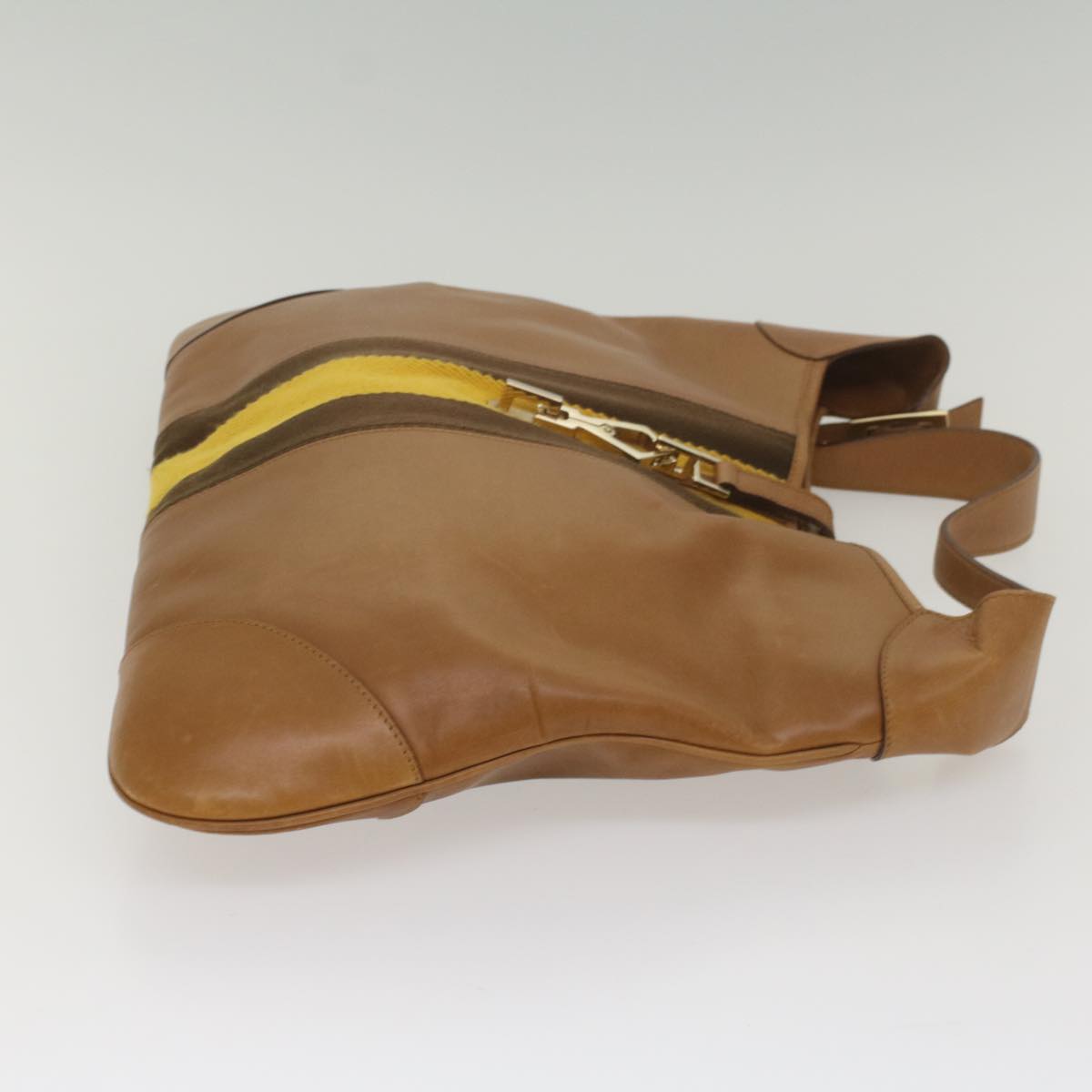 GUCCI Sherry Line Jackie Shoulder Bag Leather Brown Yellow 001 4312 56760