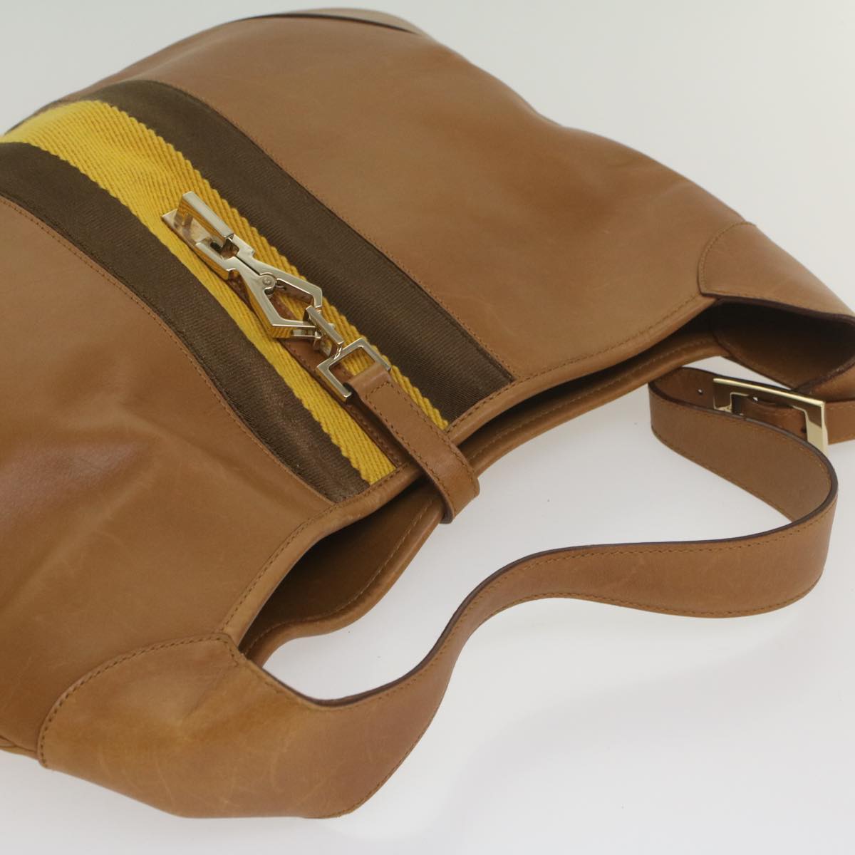 GUCCI Sherry Line Jackie Shoulder Bag Leather Brown Yellow 001 4312 56760