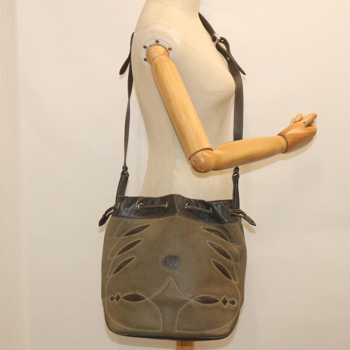 GUCCI Shoulder Bag Leather Khaki Gray 56761