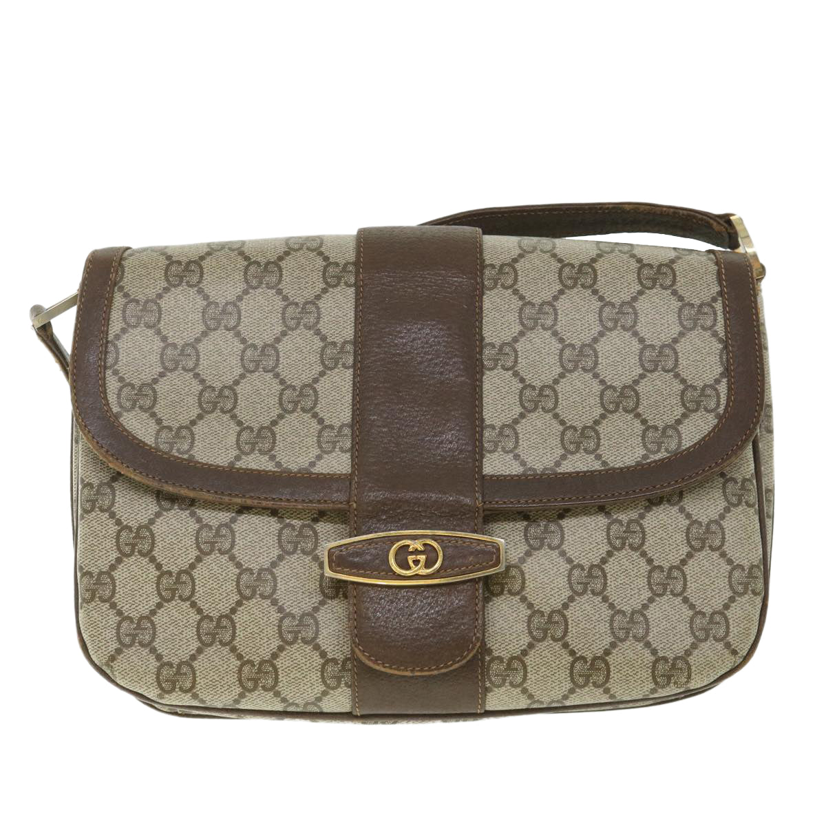 GUCCI GG Supreme Shoulder Bag PVC Leather Beige 56773