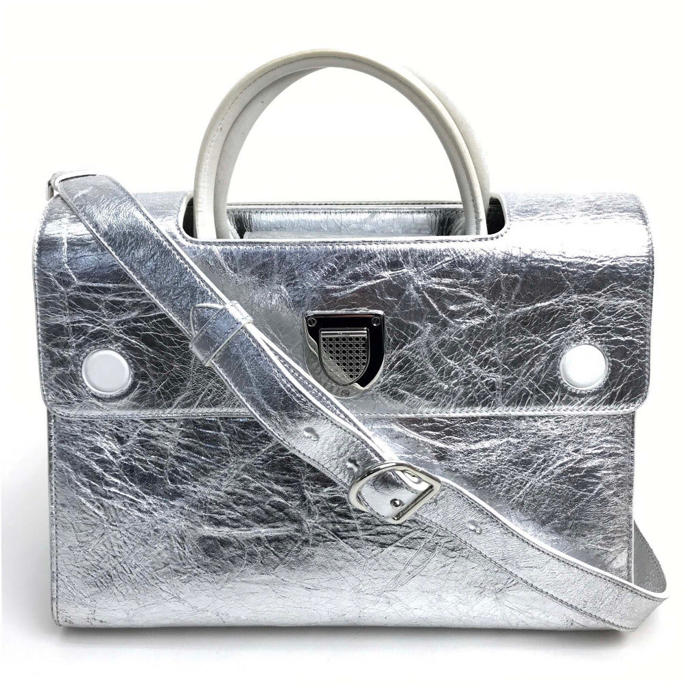 Christian Dior Handbag leather Metallic Silver DIOREVER Women Used
