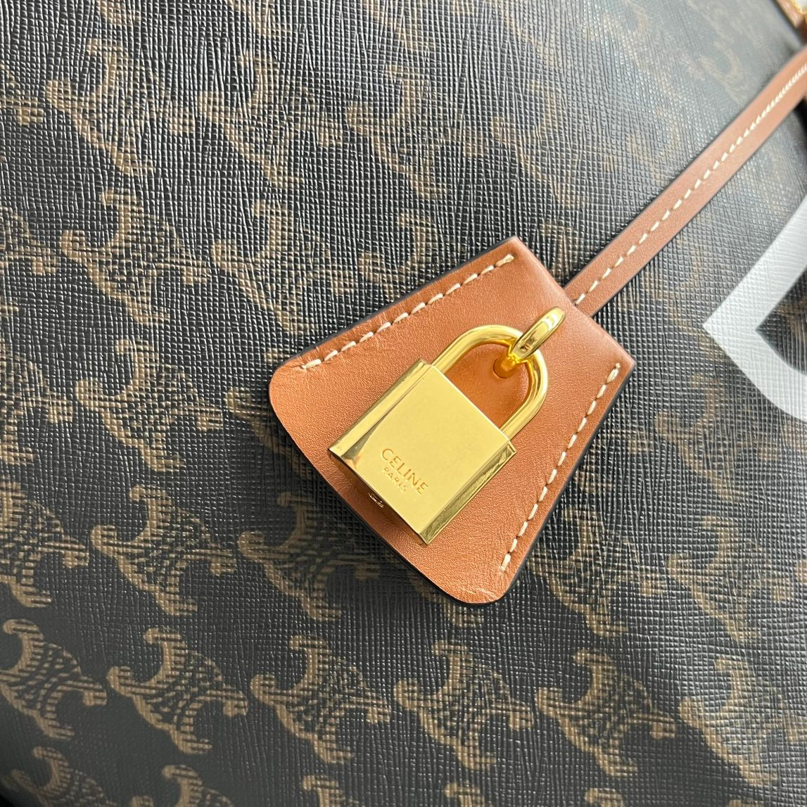 CE Large Voyage Bag In Triomphe Canvas With Dog Print Tan For Women 20in/50cm 