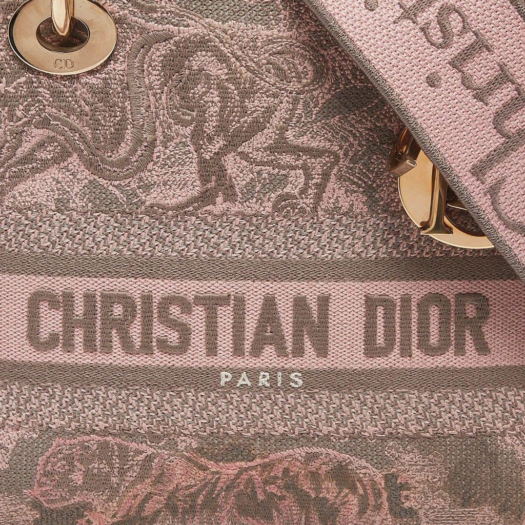 Dior /grey Embroidered Canvas Medium Lady D-Lite Tote