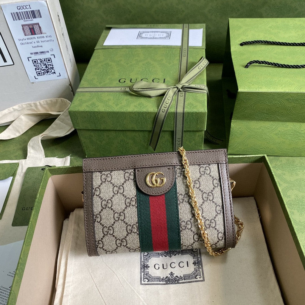 Glami OphiGLAMIa Mini Shoulder Bag Beige/Ebony Glami Supreme Canvas Green And Red Web Detail Brown For Women 7.5in/19cm Glami 602676 K05NB 8745