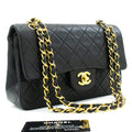 CHANEL Classic Double Flap 9" Chain Shoulder Bag Black Lambskin k51