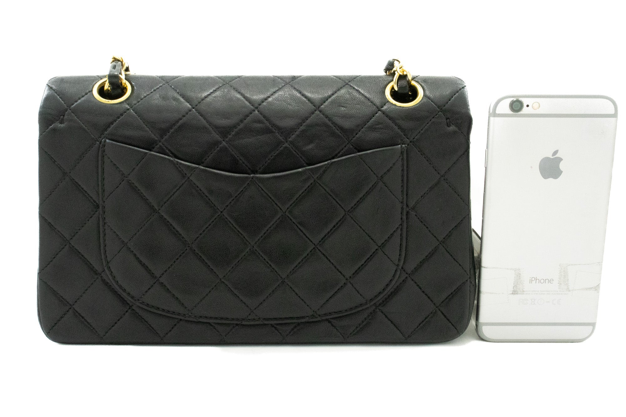 CHANEL Classic Double Flap 9" Chain Shoulder Bag Black Lambskin k51