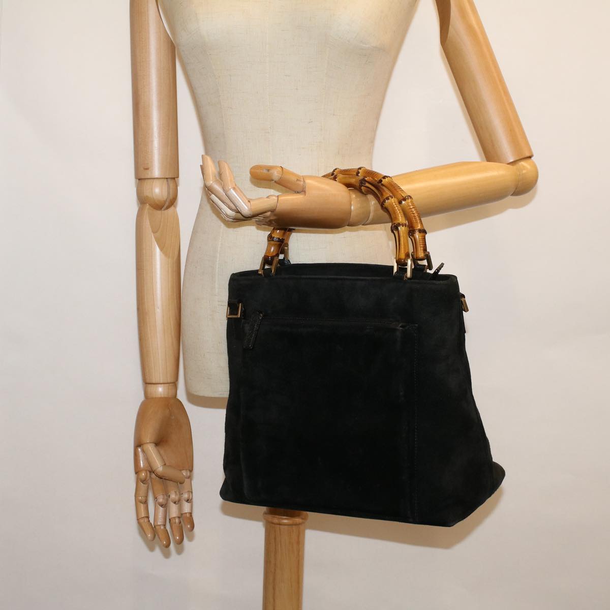 GUCCI Bamboo Hand Bag Suede Black 002 2058 0508 0 57181