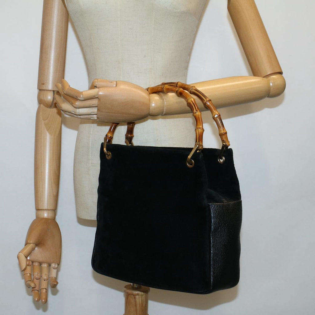 GUCCI Bamboo Hand Bag Suede Black 000 3444 0580 57187