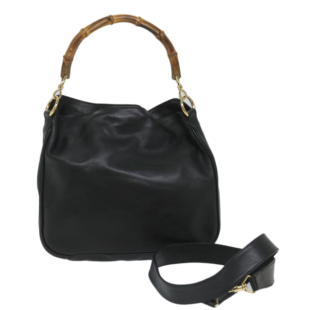 GUCCI Bamboo Shoulder Bag Leather 2way Black 001 2404 1638 57188