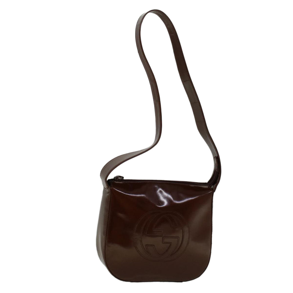 GUCCI Interlocking Shoulder Bag Patent leather Brown 57203