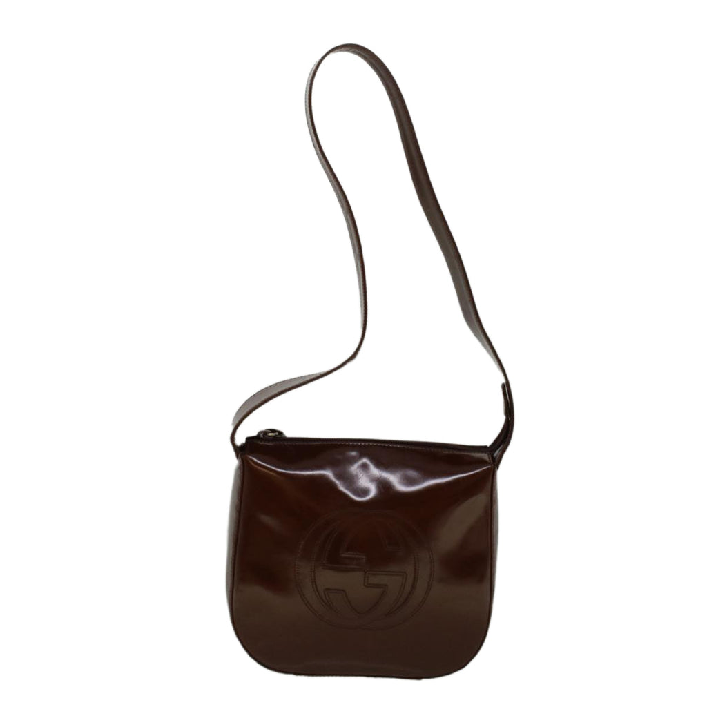GUCCI Interlocking Shoulder Bag Patent leather Brown 57203