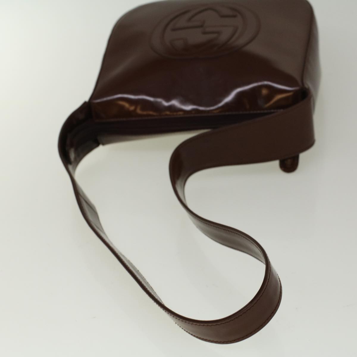 GUCCI Interlocking Shoulder Bag Patent leather Brown 57203