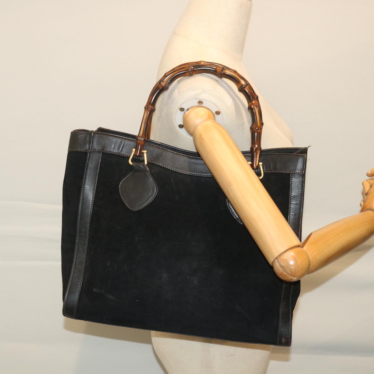 GUCCI Bamboo Hand Bag Suede Black 002 115 0260 57208