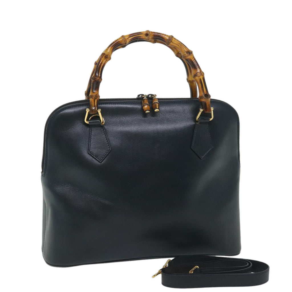 GUCCI Bamboo Hand Bag Leather 2way Navy 57227