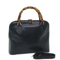 GUCCI Bamboo Hand Bag Leather 2way Navy 57227