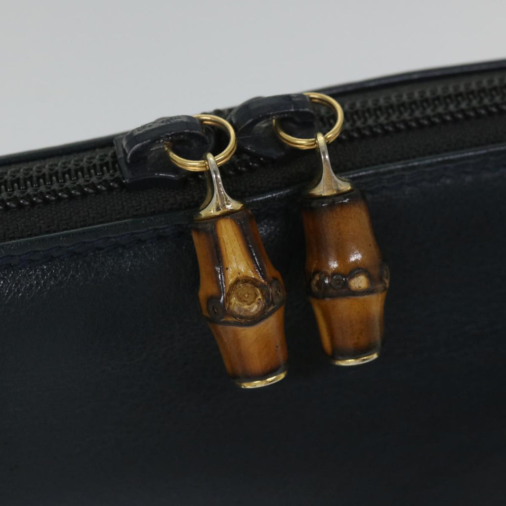 GUCCI Bamboo Hand Bag Leather 2way Navy 57227