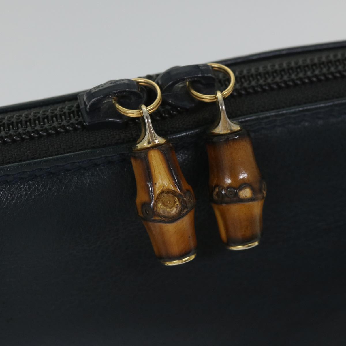 GUCCI Bamboo Hand Bag Leather 2way Navy 57227