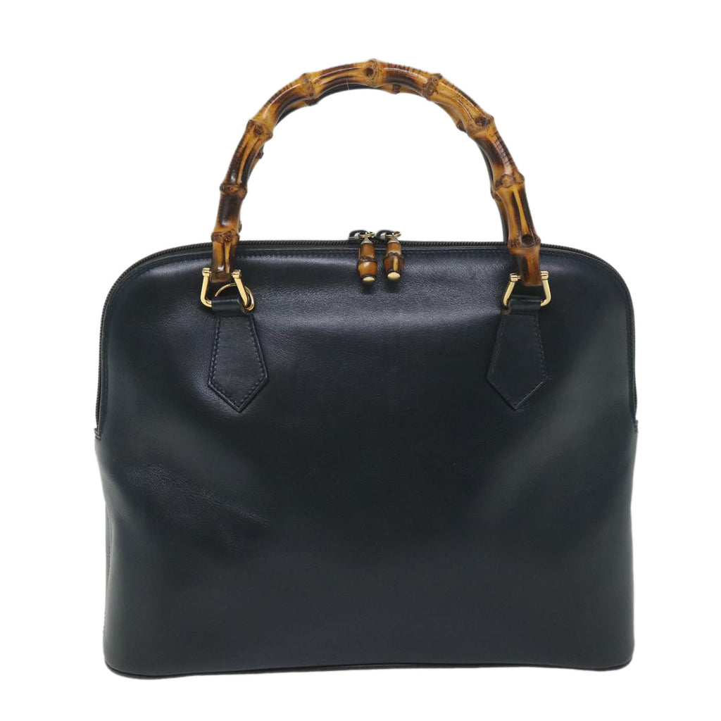GUCCI Bamboo Hand Bag Leather 2way Navy 57227