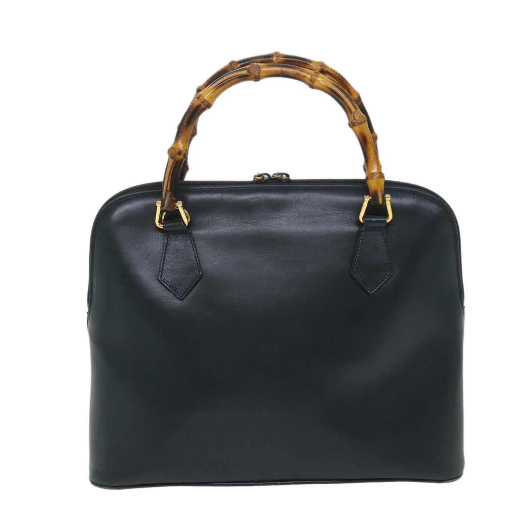GUCCI Bamboo Hand Bag Leather 2way Navy 57227