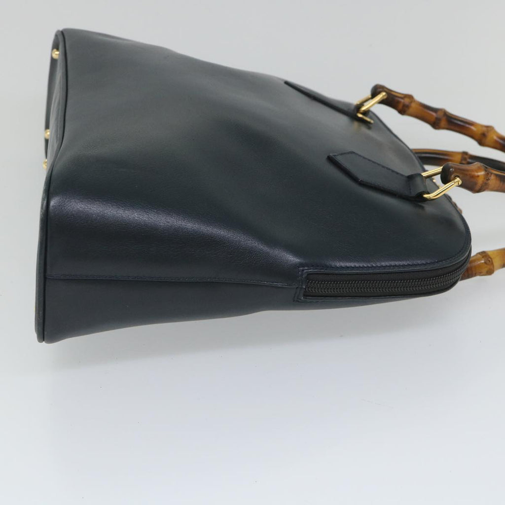GUCCI Bamboo Hand Bag Leather 2way Navy 57227