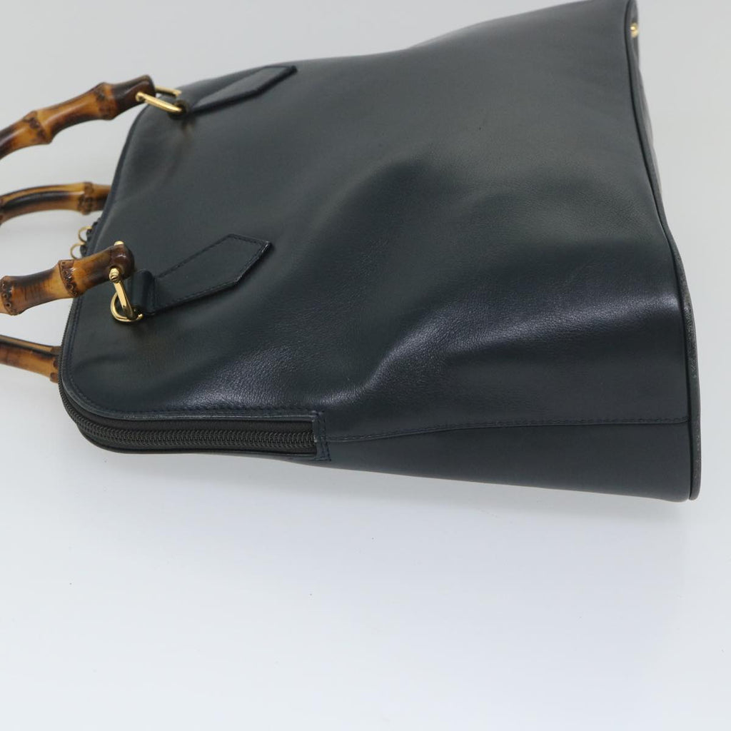 GUCCI Bamboo Hand Bag Leather 2way Navy 57227