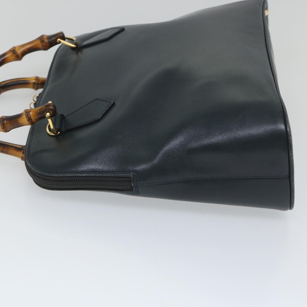 GUCCI Bamboo Hand Bag Leather 2way Navy 57227