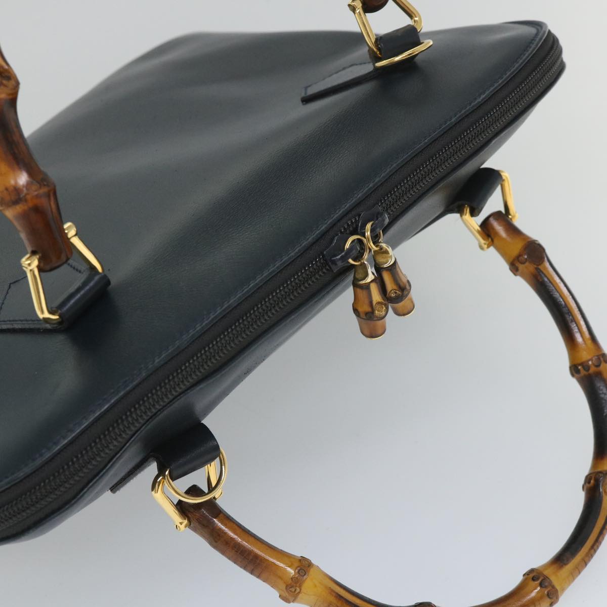 GUCCI Bamboo Hand Bag Leather 2way Navy 57227