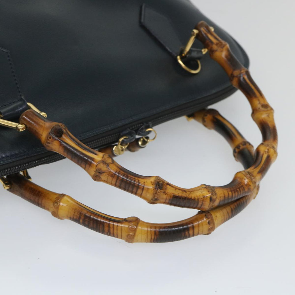 GUCCI Bamboo Hand Bag Leather 2way Navy 57227