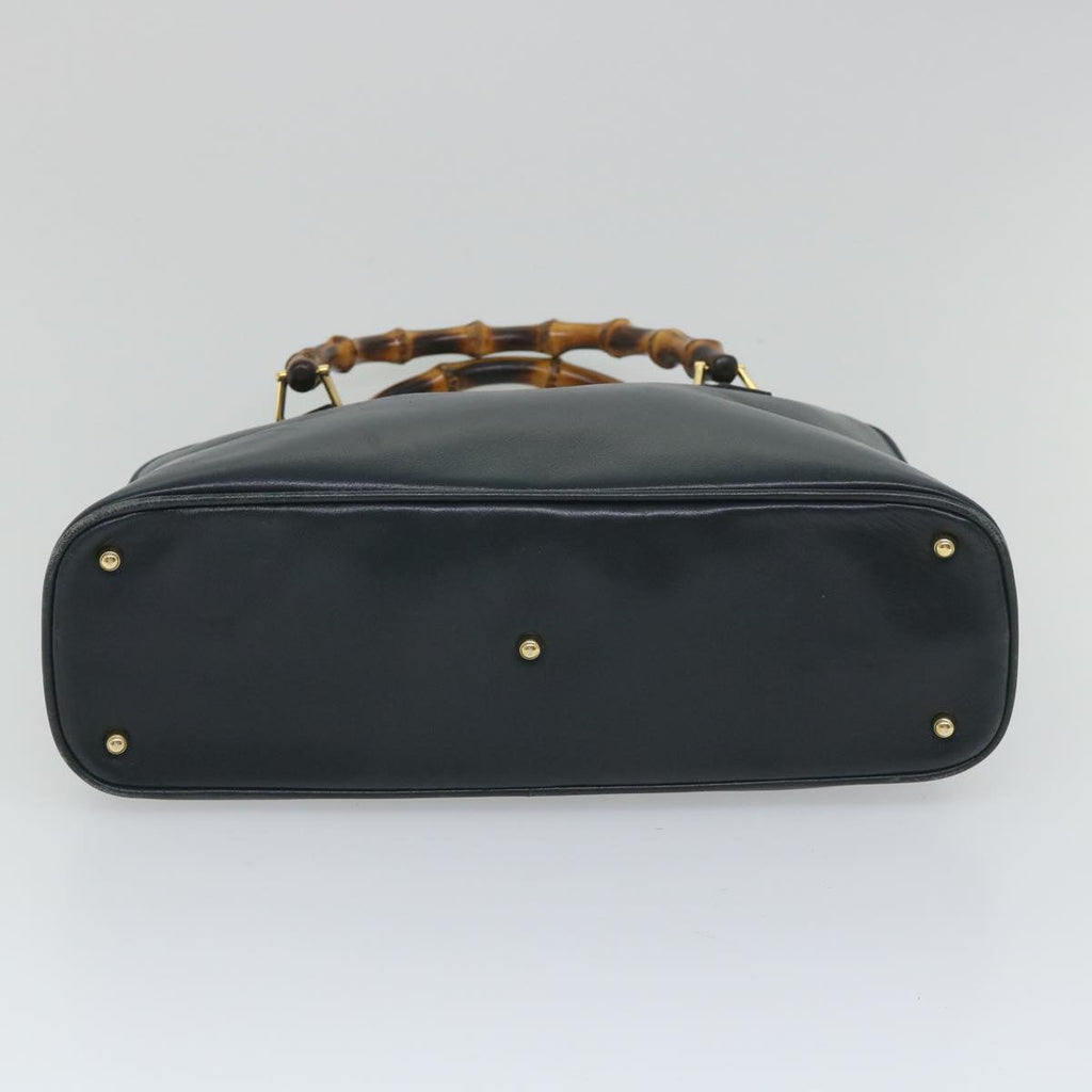 GUCCI Bamboo Hand Bag Leather 2way Navy 57227