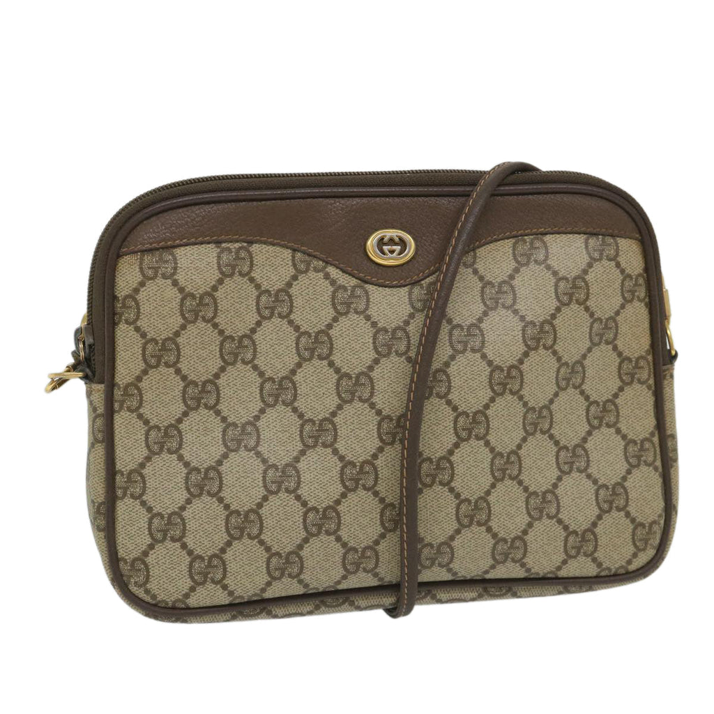 GUCCI GG Canvas Shoulder Bag PVC Leather Beige 57244