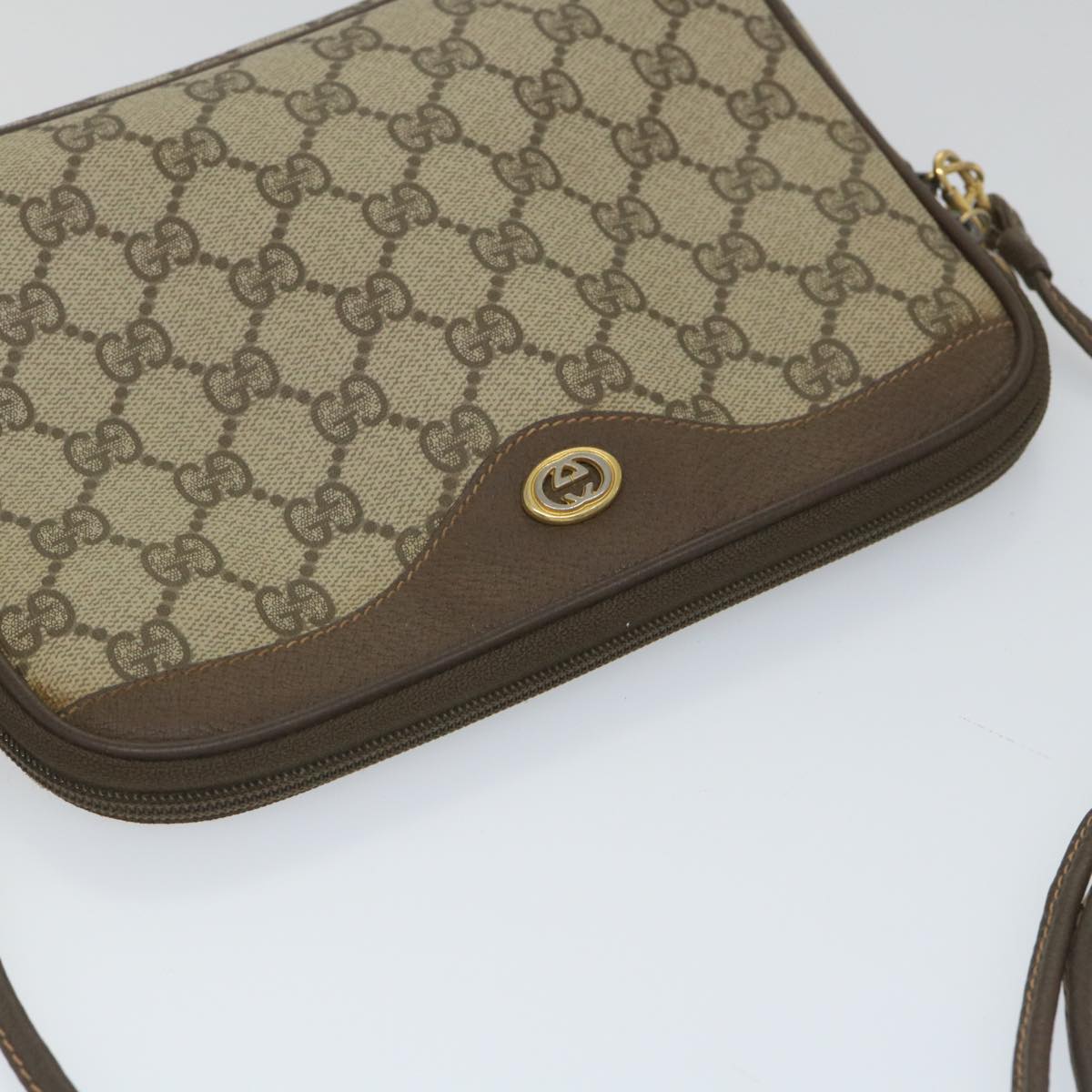 GUCCI GG Canvas Shoulder Bag PVC Leather Beige 57244