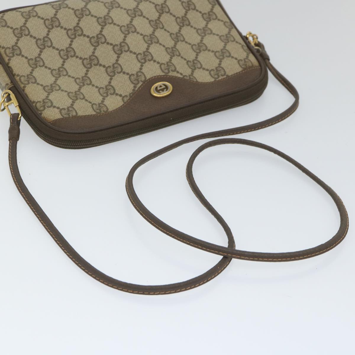 GUCCI GG Canvas Shoulder Bag PVC Leather Beige 57244