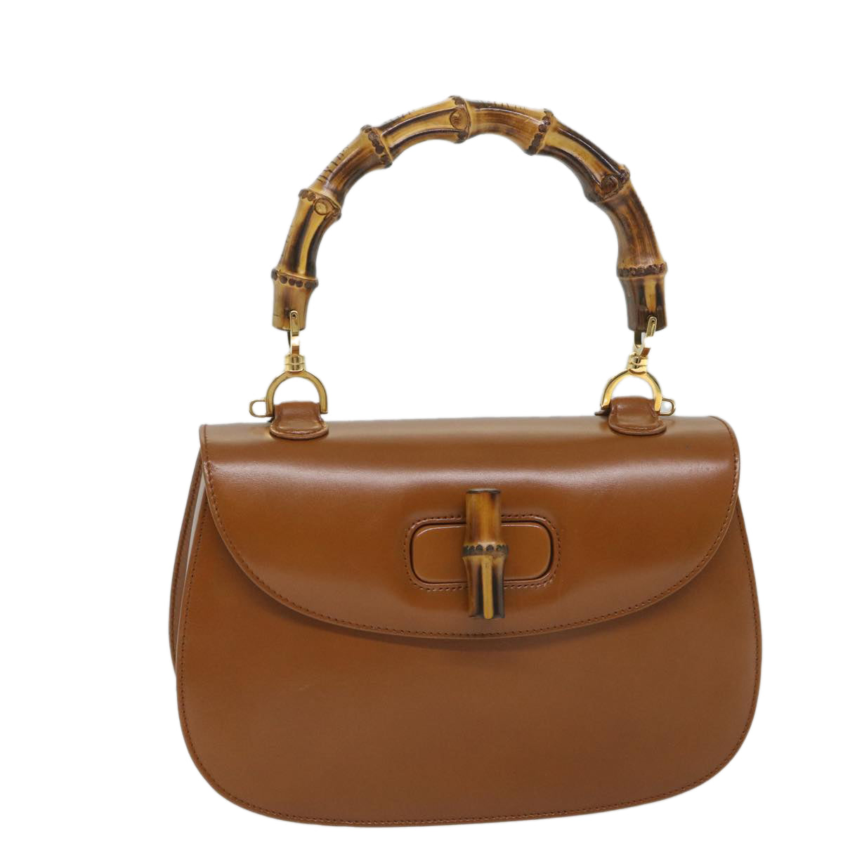GUCCI Bamboo Turn Lock Hand Bag Leather Brown 000 2113 0633 57251