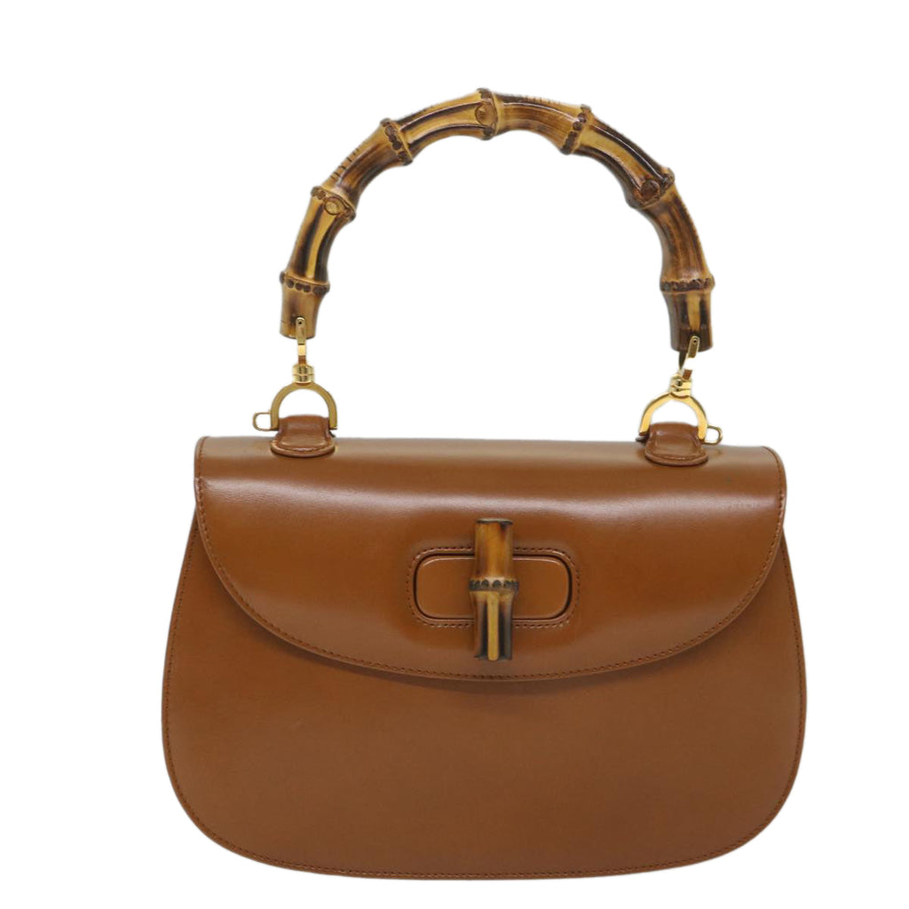 GUCCI Bamboo Turn Lock Hand Bag Leather Brown 000 2113 0633 57251