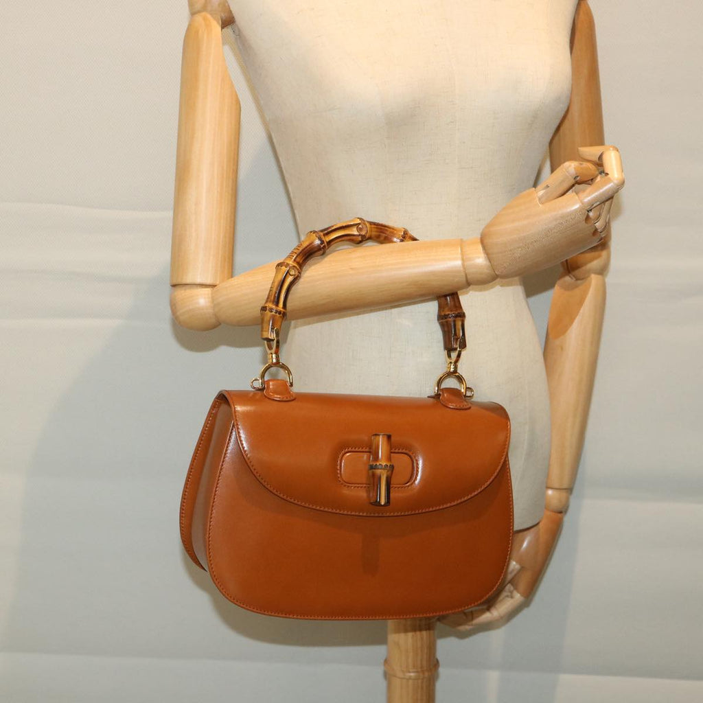 GUCCI Bamboo Turn Lock Hand Bag Leather Brown 000 2113 0633 57251