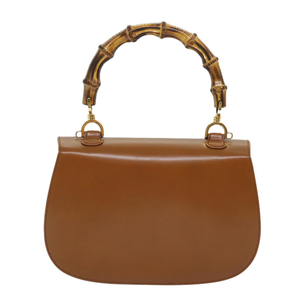 GUCCI Bamboo Turn Lock Hand Bag Leather Brown 000 2113 0633 57251