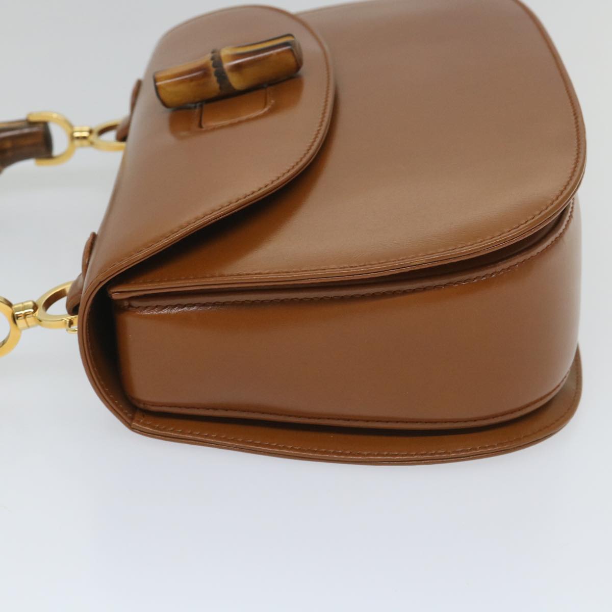 GUCCI Bamboo Turn Lock Hand Bag Leather Brown 000 2113 0633 57251