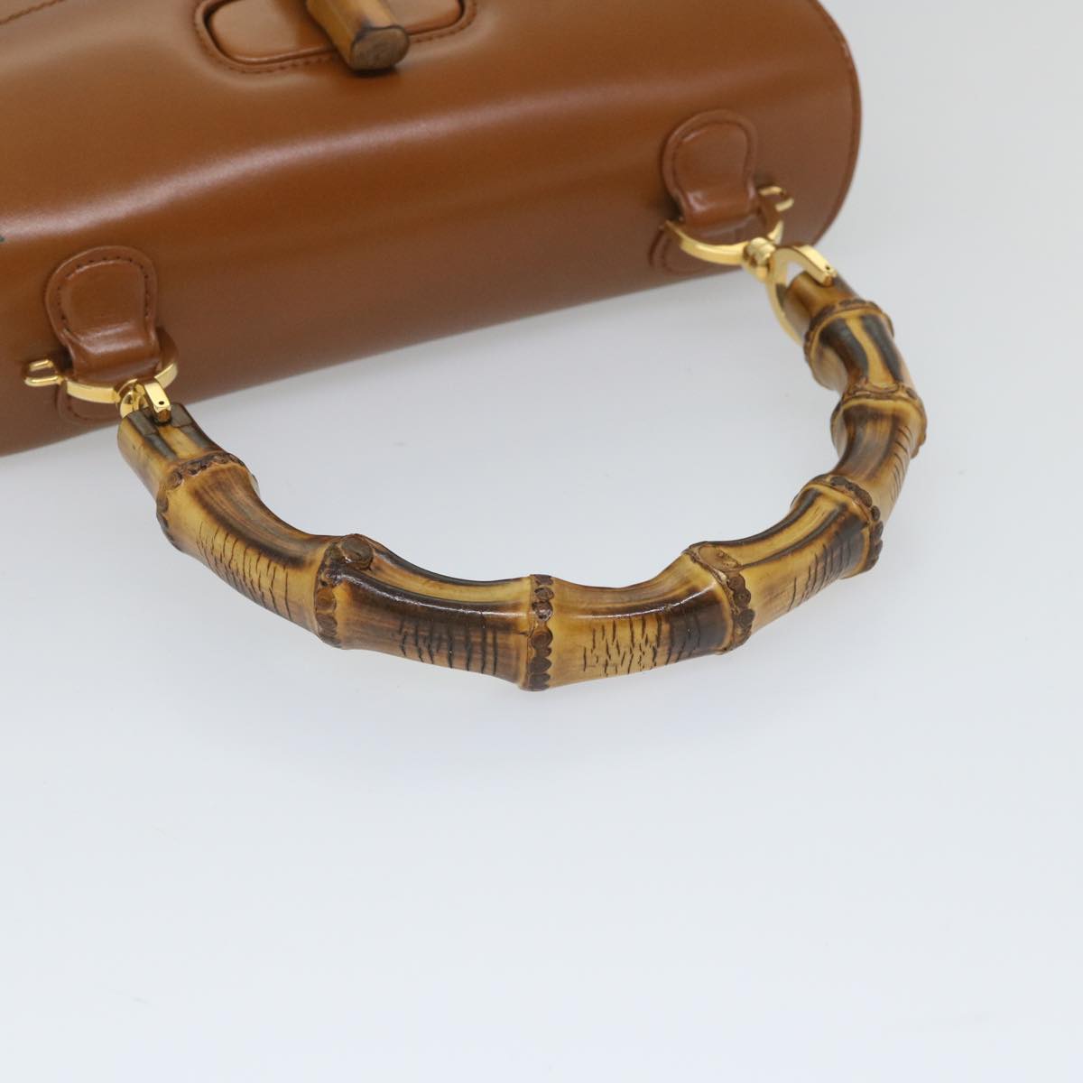 GUCCI Bamboo Turn Lock Hand Bag Leather Brown 000 2113 0633 57251