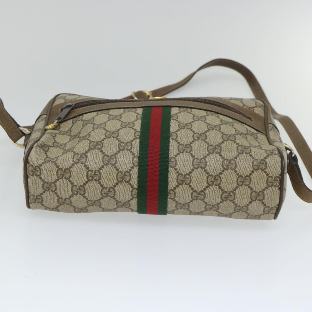 GUCCI GG Canvas Web Sherry Line Shoulder Bag PVC Leather Beige Green 57258