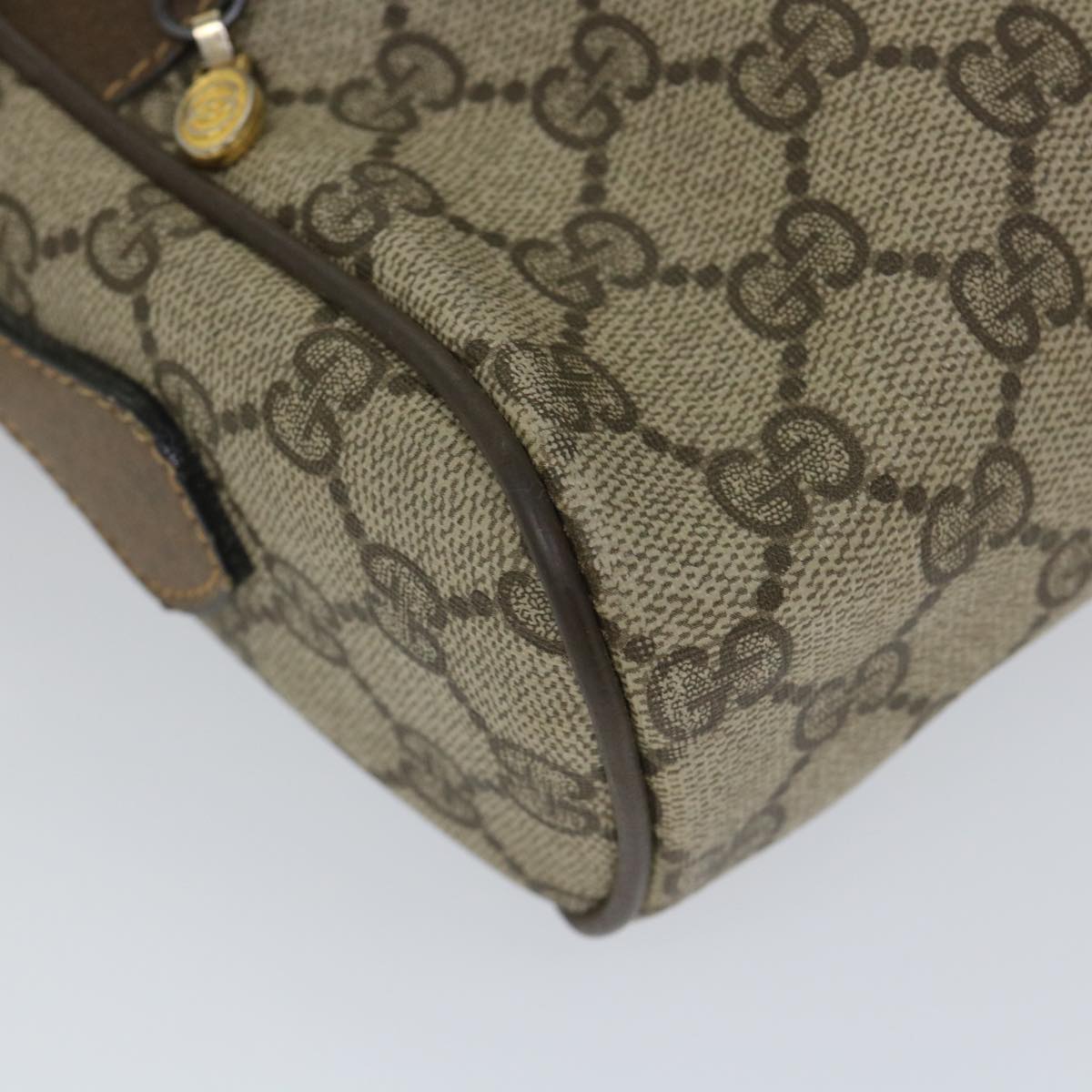 GUCCI GG Canvas Web Sherry Line Shoulder Bag PVC Leather Beige Green 57258