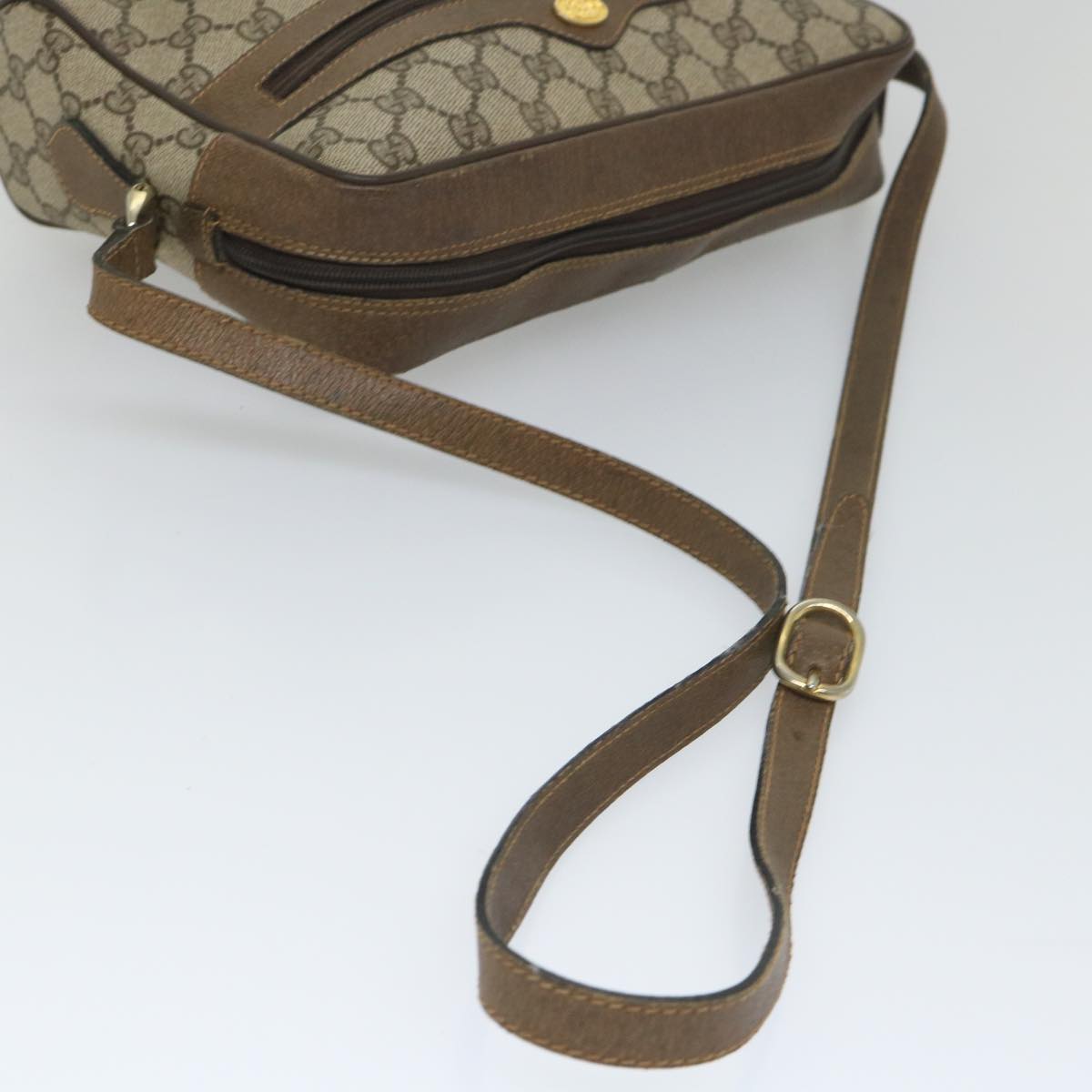 GUCCI GG Canvas Web Sherry Line Shoulder Bag PVC Leather Beige Green 57258